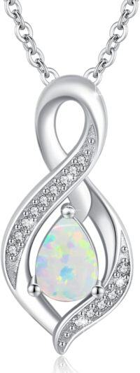 wholesale 925 Sterling Silver Infinity Birthstone Teardrop Pendant Necklace for Women-October