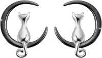 wholesale Sterling Silver Gold Cat Moon Stud Earrings Black Silver Animal Jewelry Gifts-black and sliver