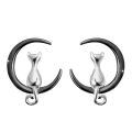 wholesale 925 Sterling Silver Cat and Crescent Moon Stud Earrings for Women-0-18