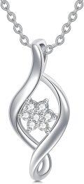 wholesale 925 Sterling Silver Flower Shape Cubic Zirconia Twist Pendant Necklace for Women-0-0