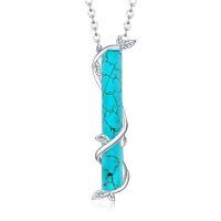 wholesale 925 Sterling Silver Turquoise Bar Vine Leaf Pendant Necklace For Women-E-Turquoise Vertical