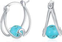 wholesale 925 Sterling Silver with Turquoise and Moss Agate Stone Small Hoop Earrings for Women Girls Minimalist  Idea-Turquoise
