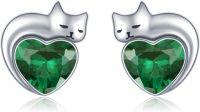 wholesale 925 Sterling Silver Birthstone Cat Stud Earrings Heart Jewelry for Women-05-May