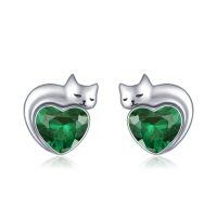 wholesale 925 Sterling Silver Heart Shaped Cat Earrings-05-May