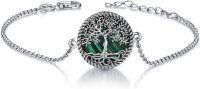 wholesale Sterling Silver Abalone Blue Opal Turquoise Malachite Tree of Life Bracelet-malachite tree