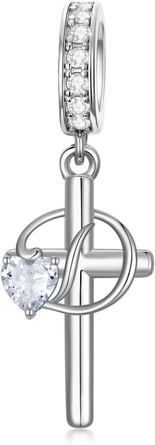 Sterling Silver ABC Initial Cross Charm Pendant Beads for Bracelet-4-D
