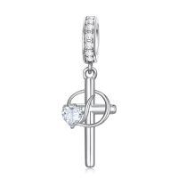 wholesale 925 Sterling Silver Cross Heart Crystal Dangle Charm-4-D