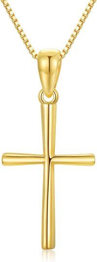 wholesale 14K White Gold Polished Cross Pendant Chain Necklace for Women Girls 20 + Extender-Yellow Gold