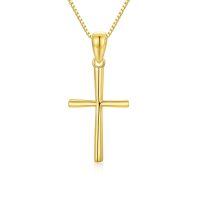 wholesale 14K White Gold Polished Cross Pendant Chain Necklace for Women Girls 20 + Extender-Yellow Gold