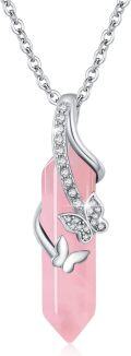 wholesale 925 Sterling Silver Pink Rose Quartz Amethyst Butterfly Pendant Necklace-0-0