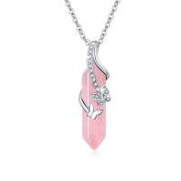wholesale 925 Sterling Silver Pink Rose Quartz Amethyst Butterfly Pendant Necklace-B-Rosa
