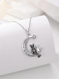 TOUPOP Sterling Silver Engraved Cat On The Moon Pendant 1/2/3 Cats Gift-0-3