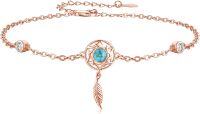 wholesale Rose Gold Turquoise Feather Dreamcatcher Adjustable Bracelet - 925 Sterling Silver  (9)-A2-Turquoise charm(rose gold)