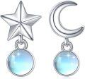 wholesale 925 Sterling Silver Blue Moonstone Crescent & Star Drop Earrings-0-0