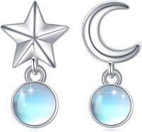 wholesale 925 Sterling Silver Blue Moonstone Crescent & Star Drop Earrings-Moonstone