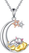 wholesale 925 Sterling Silver Cat on Cloud Crescent Moon Star Pendant Necklace for Women-0-0