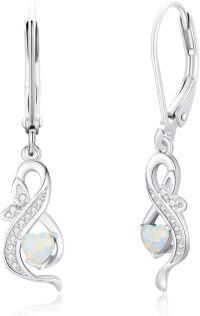 wholesale 925 Sterling Silver Heart-Shaped Opal and Cubic Zirconia Infinity Loop Dangle Earrings for Women-Heart Opal