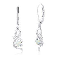 wholesale 925 Sterling Silver Heart Shape Opal And Crystal Dangle Earrings Wholesale With Lever Back-Heart Opal