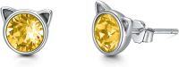 wholesale 925 Sterling Silver Birthstones Cat Earrings for Women Hypoallergenic Studs-Citrine