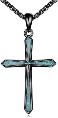 wholesale 925 Sterling Silver Turquoise Stone Cross Pendant Necklace-black turquoise cross necklace