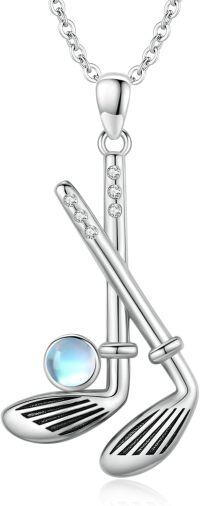 wholesale 925 Sterling Silver Moonstone Crossed Golf Clubs Pendant Necklace for Women-Golf