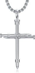 wholesale 925 Sterling Silver Nail Design Cross Pendant with Beaded Chain for Men's s (24)-0-0