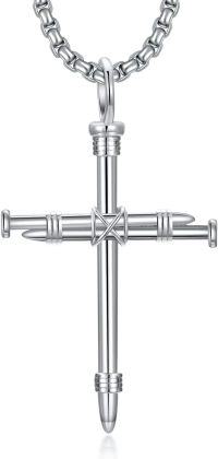 wholesale 925 Sterling Silver Nail Design Cross Pendant with Beaded Chain for Men's s (24)-01-Nail Cross Silver