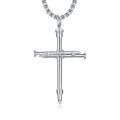 wholesale 925 Sterling Silver Nail Design Cross Pendant with Beaded Chain for Men's s (24)-0-0