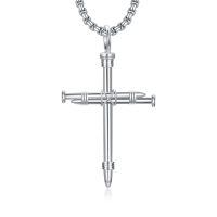 wholesale 925 Sterling Silver Nail Design Cross Pendant with Beaded Chain for Men's s (24)-01-Nail Cross Silver