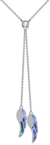 wholesale Sterling Silver Zirconia Angel Wing Necklace with Birthstone for Women-Abalone Shell