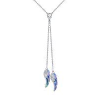 wholesale 925 Sterling Silver Blue Opal Angel Wings Pendant Necklace-Abalone Shell