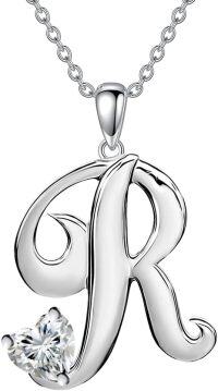 wholesale 18K White Gold Plated S925 Sterling Silver 4mm Heart Moissanite A-Z Initial Necklace for Women-Initial R