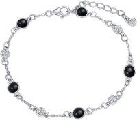 wholesale  Sterling Silver Natural Stone Anklet Bracelet for Women -Black Onyx Bracelet 7\"-9\"