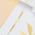 wholesale 14K Gold Sideways Cross Beaded Chain Bracelet for Women Religious s-0-2