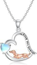 wholesale 925 Sterling Silver Heart-Shaped Moonstone Dachshund Pendant Necklace for Women-0-0