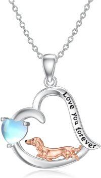 wholesale 925 Sterling Silver Heart-Shaped Moonstone Dachshund Pendant Necklace for Women-Dachshund