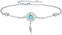 wholesale 925 Sterling Silver Turquoise Feather Dreamcatcher Adjustable Bracelet 8-13cm -A1-Turquoise charm(white gold)