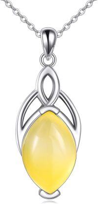 wholesale 925 Sterling Silver Yellow Jade Pendant with Celtic Trinity Knot Design Chain Necklace-Yellow Agate