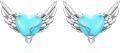 wholesale 925 Sterling Silver Turquoise Heart Angel Wings Stud Earrings-0-0