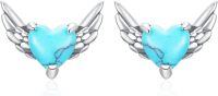 wholesale 925 Sterling Silver Turquoise Heart Angel Wings Stud Earrings-Wing