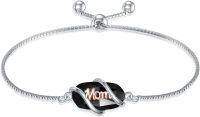 wholesale 925 Sterling Silver Opal Mom Charm Bolo Bracelet for Women-Mom-Black Onyx