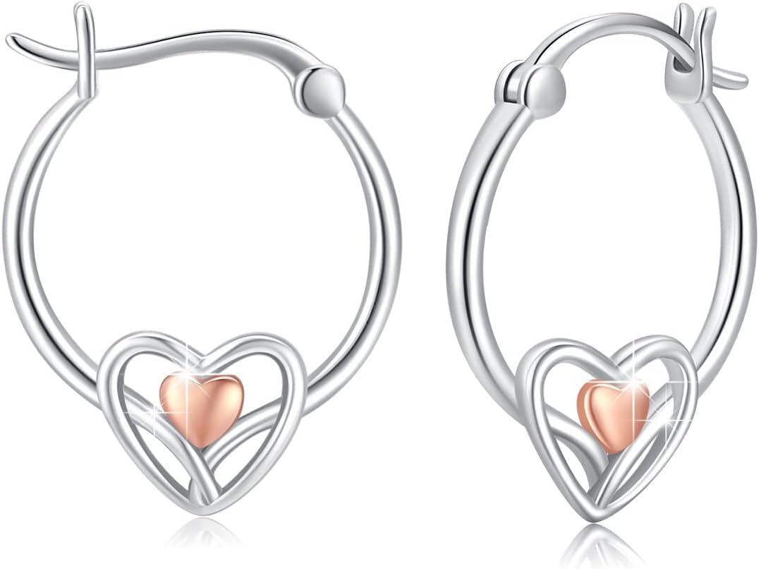 Sterling Silver Hypoallergenic Animal Huggie Hoop Earrings-Heart Hoop Earrings