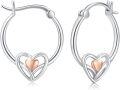 wholesale 925 Sterling Silver Heart-Shaped Rose Gold Inlay Hypoallergenic Hoop Earrings for Women Girls 14mm Diameter-0-0