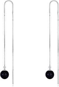 wholesale Sterling Silver Nature Stone Ball Threader Drop Earrings-Blue sandstone threader earrings