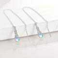 wholesale 925 Sterling Silver Rainbow Moonstone Drop Earrings White Gold Plated Long Chain Threader-0-1