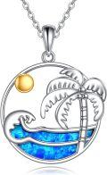 wholesale 925 Sterling Silver Blue Opal Wave and Palm Tree Necklace for Women Nature Inspired s-0-0
