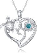 wholesale 925 Sterling Silver Heart-Shaped Sea Turtle Pendant Necklaces with Blue Crystal and Cubic Zirconia for Women Mother's Day Gifts-0-0