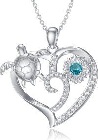 wholesale 925 Sterling Silver Heart-Shaped Sea Turtle Pendant Necklaces with Blue Crystal and Cubic Zirconia for Women Mother's Day Gifts-Turtle 2