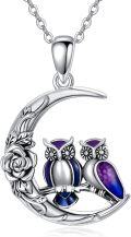 wholesale 925 Sterling Silver Purple Enamel Owl on Moon Pendant Necklace Gifts for Women-0-0