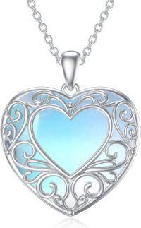 wholesale 925 Sterling Silver Heart-Shaped Blue Opal and Moss Agate Pendant Necklace-Heart Moonstone